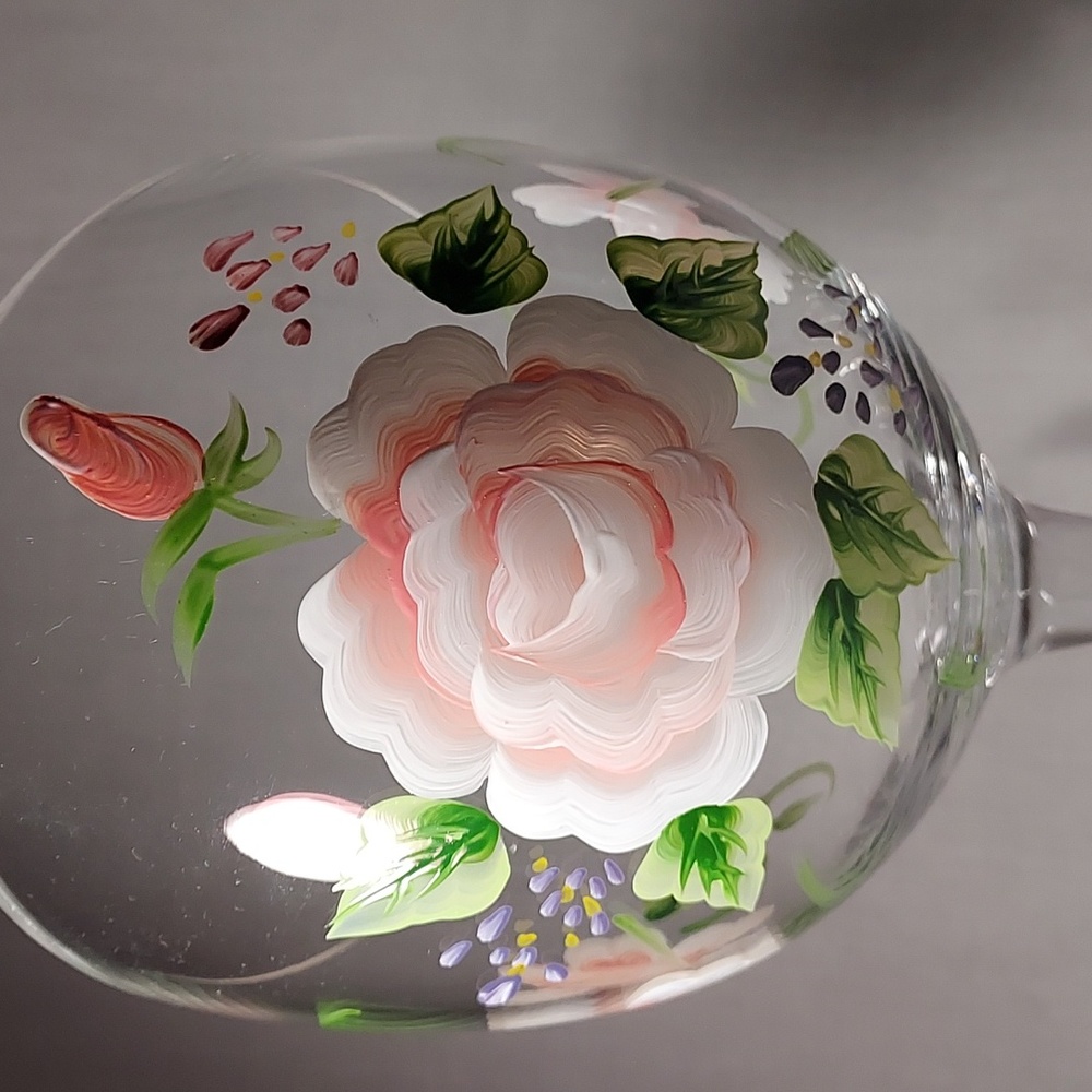 Elegant Hand Painted Roses Tea Light Candle Holder Glass Oval Cut